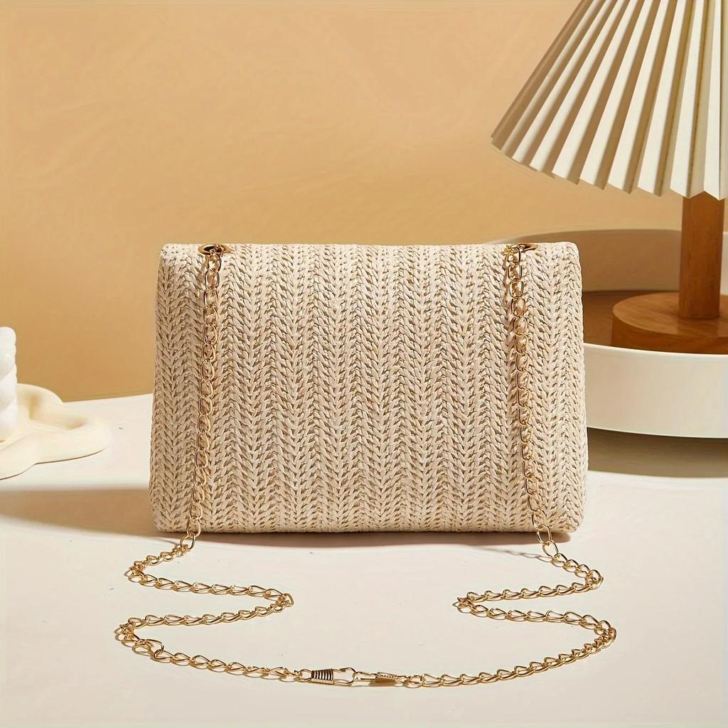 Stylish Handwoven Ladies Crossbody Bag Chain Strap Lock Buckle Adjustable Shoulder Strap Perfect