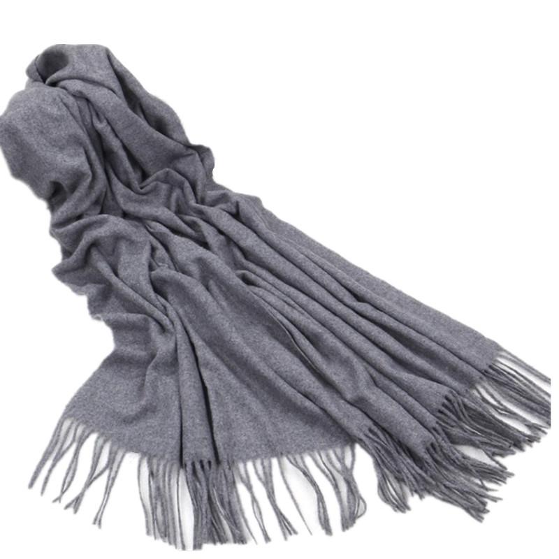 Unisex Thickened Warm Scarf - Solid Light Gray & Hemp Gray Cashmere Blend for Autumn/Winter