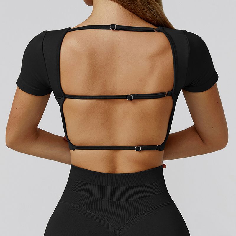 

Топ для йоги женский сексуальный с регулируемыми вкладышами на груди, одежда для фитнеса, красивая спина, осенне-зимняя верхняя одежда, спортивный короткий рукав, новинка 2025 Advanced Black XL