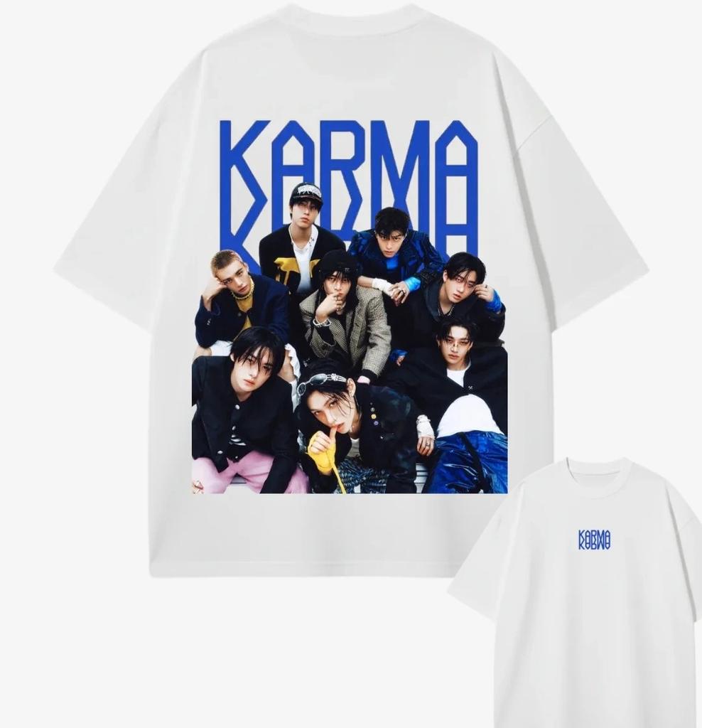 KPOP Stray Kids SKZ Karma Men's T-shirt 2026 Summer New Men's Women's Fashion Casual Cotton Oversized T-shirt Street Wear Y2K