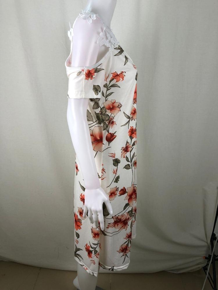Sommer schulterfrei Blumendruck Sexy Spitze Sommerkleid Damen Lässig Strand Urlaubs Kleid Kurzarm Vestidos Mode Damen