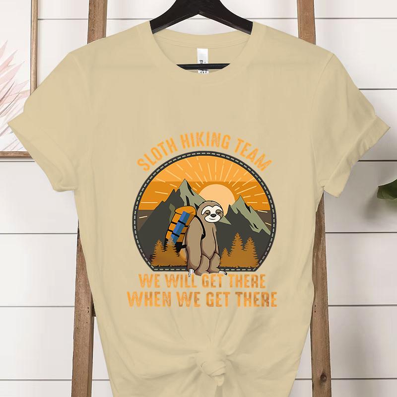 Sloth Hiking Team Printed Tshirt Adventure Hiking Lover Gifts Crew Neck Short Sleeve Tshirt Funny Sloth Moutainers Retro Shirt
