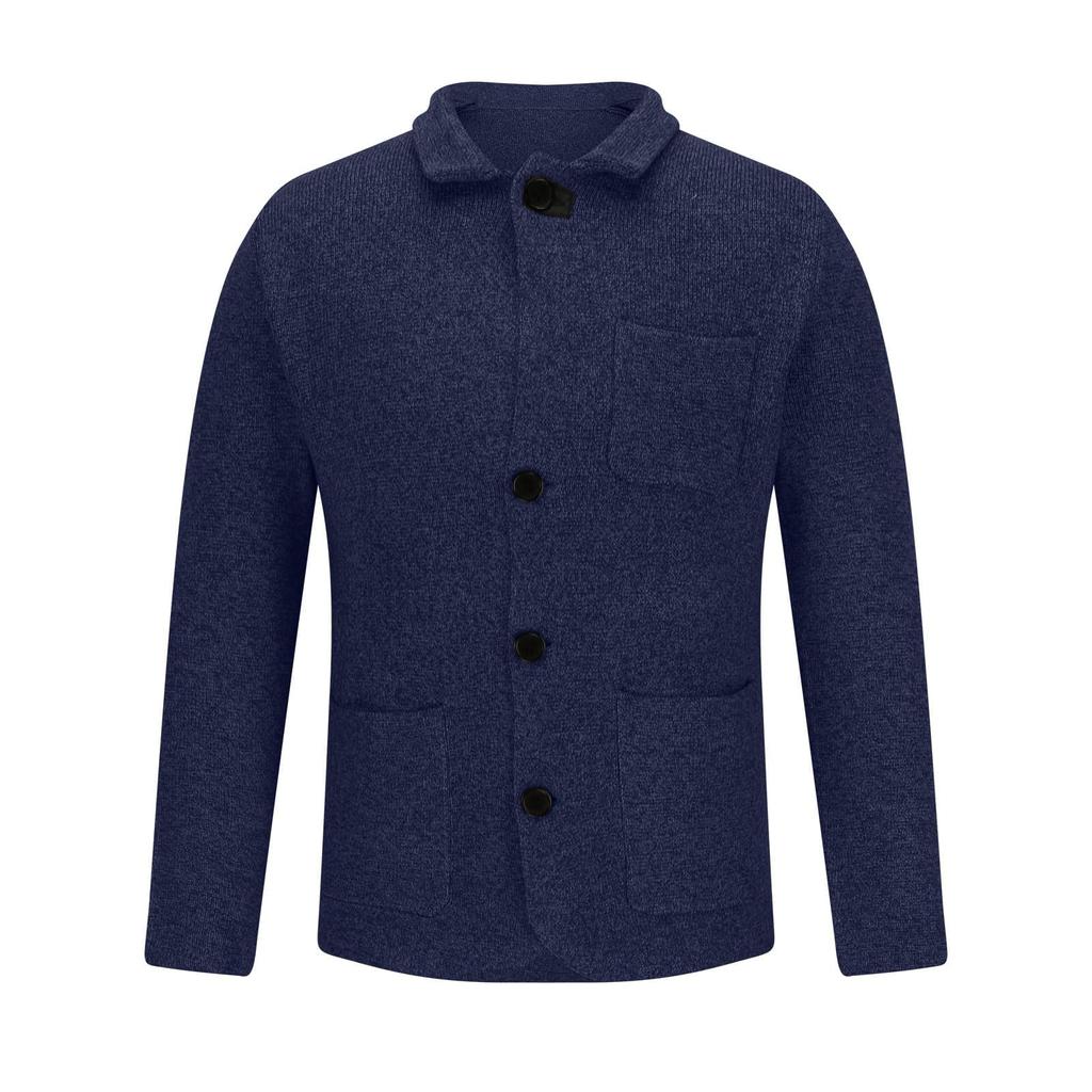 Men's Casual And Trendy British-style Solid-color Warm Cardigan Sweater, Men's Long-sleeved Button-up Stand-up Collar Sweater