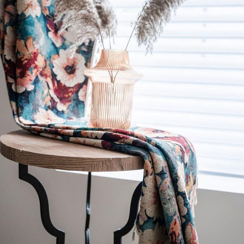 Polyester Cotton American Style Retro Jacquard Tassel Oil Painting Curtain Living Room Semi-shading Drape Kitchen Valance