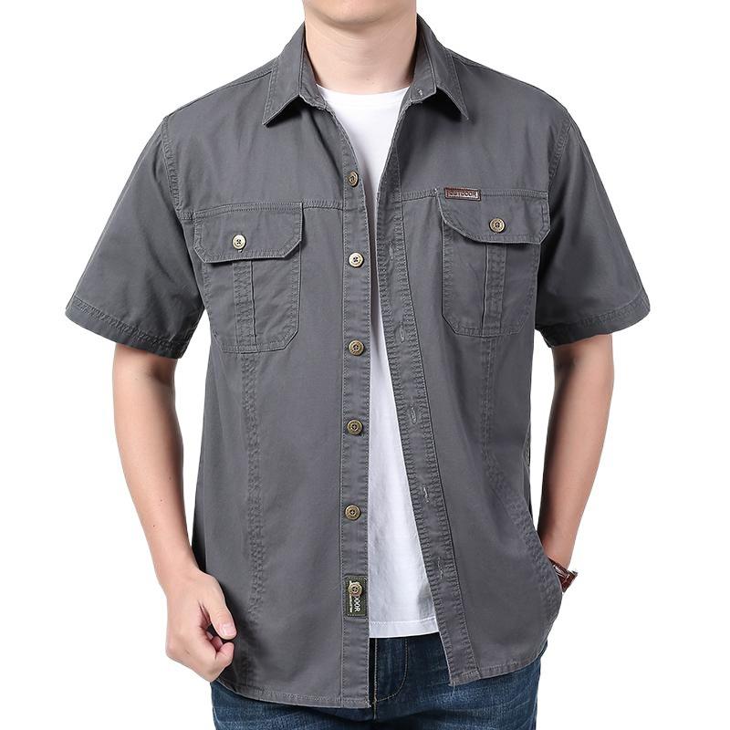 Tooling short-sleeved shirt men's summer thin, new solid color shirt trendy brand casual loose half-sleeved jacket