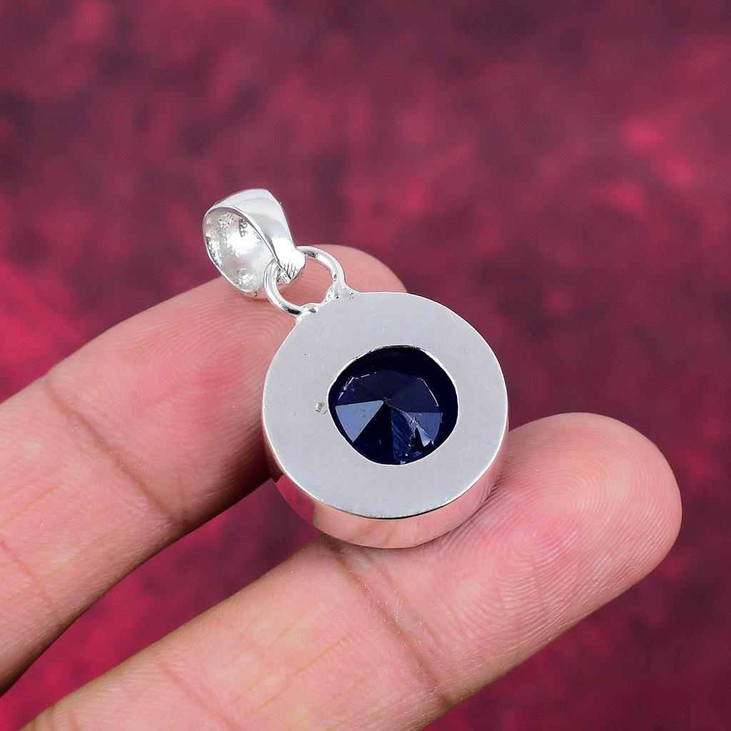Modrý safírový přívěsek, ručně vyrobený přívěsek z drahokamů, 925 masivní přívěsek ze sterlingového stříbra starožitné šperky, jako dárek k zásnubám