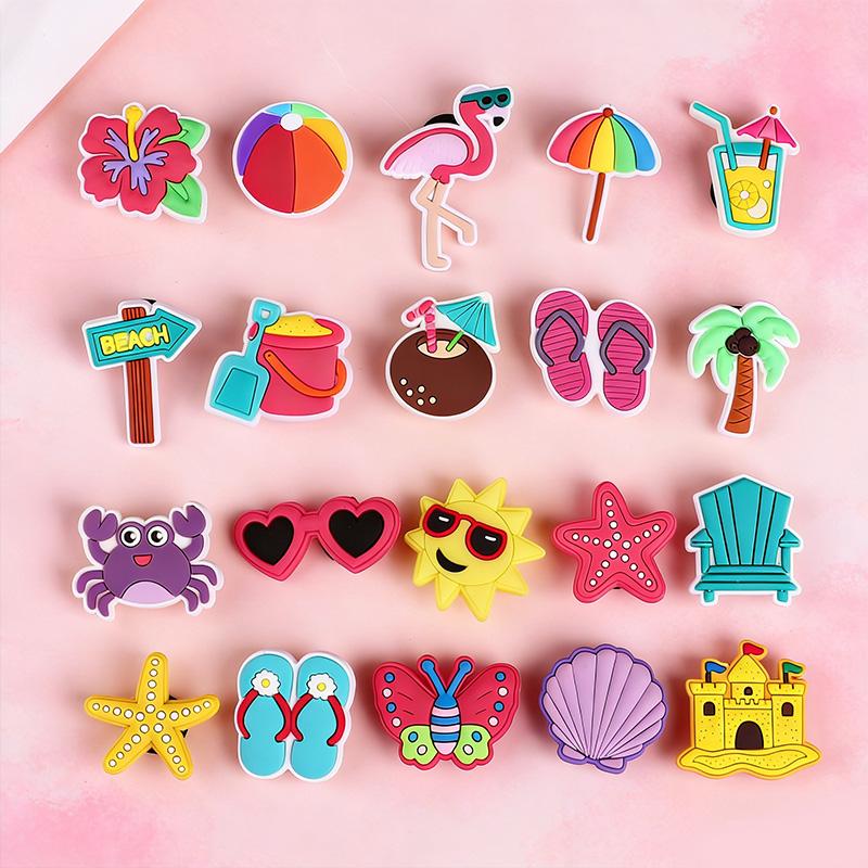 20pcs Hawaiian Beach Theme Shoe Charms Decoration Flamingo Coconut Tree PVC DIY Shoe Bracelets Accessories Summer Birthday Gifts