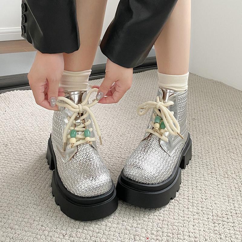 Fashion 2025 New Chunky Style Woman Ankle Boot Fashion Lace Up Ladies Platform Height Increase Short Boots Autumn Winter Women's Shoes