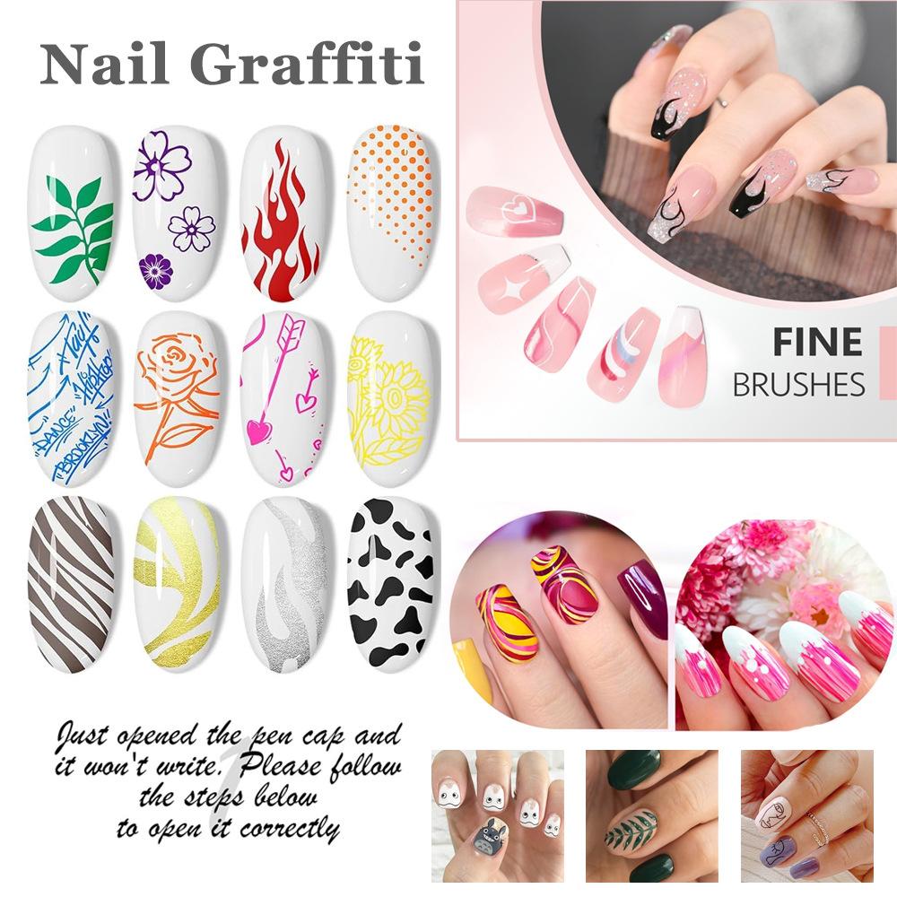 12 color 0.5mm nail art brushes, quick-drying acrylic paint nail art brushes, nail art dotting and graffiti decoration tools