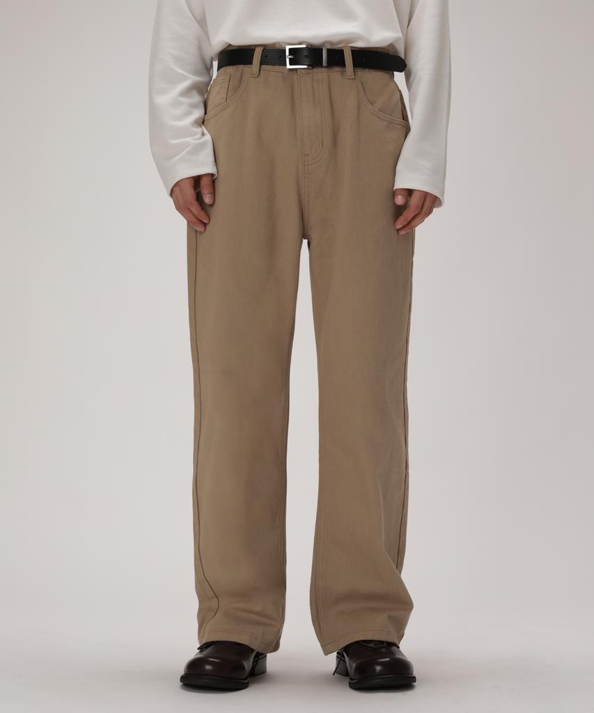 Dibellobeu Essential Mood Semi-Wide Cotton Pants_Beige