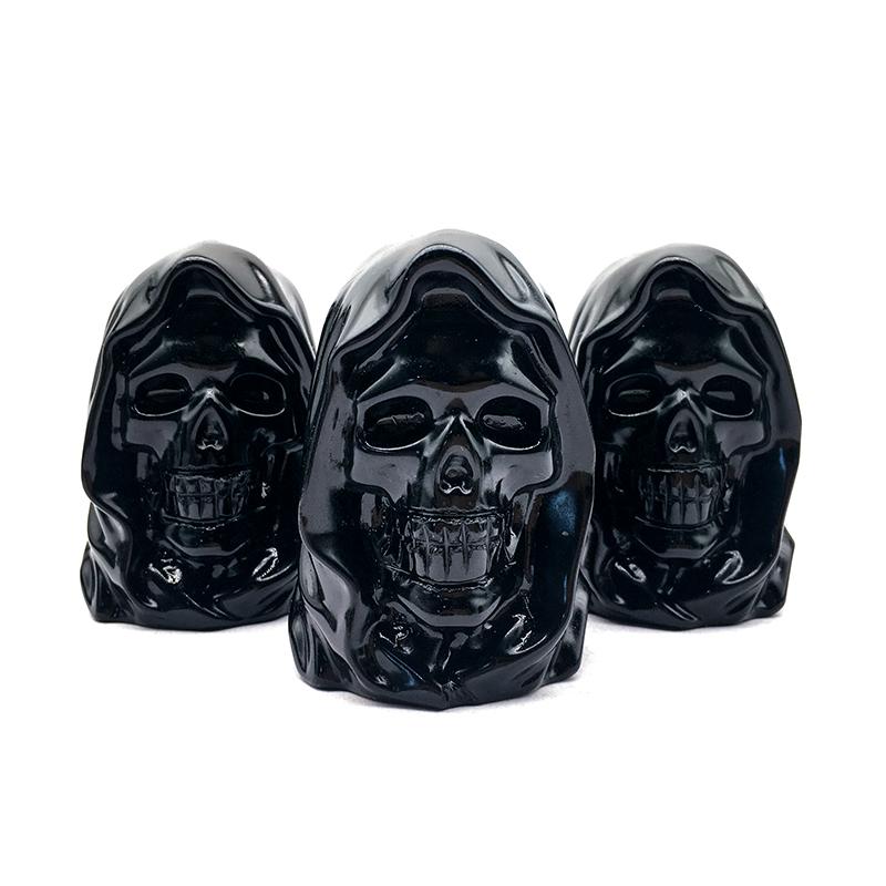 Natural Crystal Craft Obsidian Wizard Skulls Hand Carving 80mm Black Obsidian Skulls for Halloween Decoration