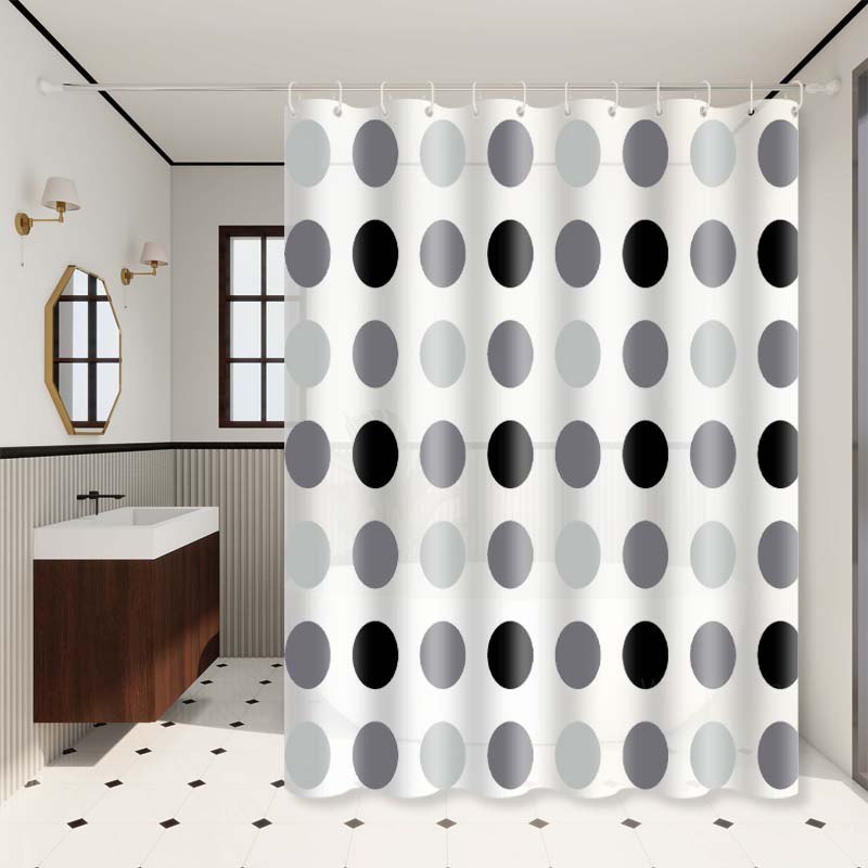 Nordic Style Gray and White Polka Dot Bathroom Partition Curtain, Gray and White Classic Color Scheme, Exudes a Low-Key and Elegant Vibe