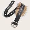 Punk Pu Leather Fur Belt Y2K Metal Studded Plush Waist Chain Faux Fur Belts Furry Sexy Vintage Waistband Hiphop Jeans Belt