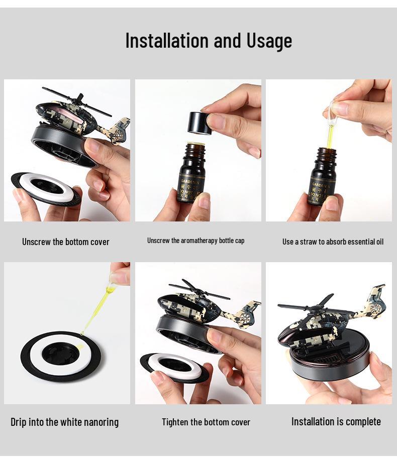 Solar Helicopter Air Freshener: Creative Camouflage Aircraft Car Perfume Ornament