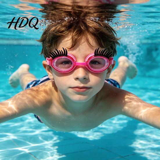 Verstellbarer Kopfbügel Schwimmbrille Kinder Schwimmen mit Wimpern Wasserdicht Kein Auslaufen Anti-Beschlag UV Wimpernschutz Klare Linse Jungen Mädchen Silikon Schwimmen