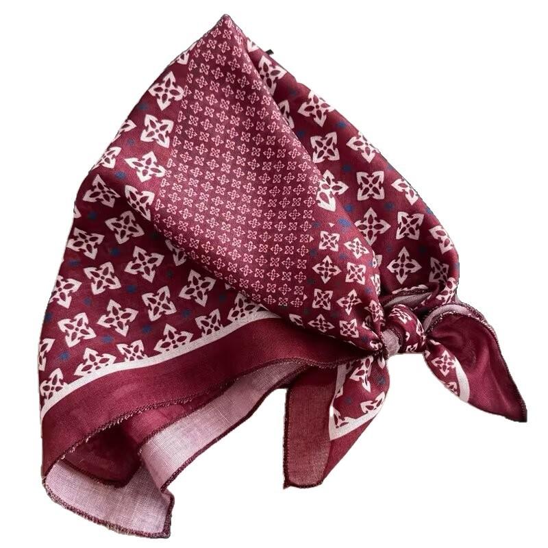 Cotton and linen geometric polka dots retro printed silk scarf women's square scarf high-end shawl sunscreen neck scarf headscarf scarf