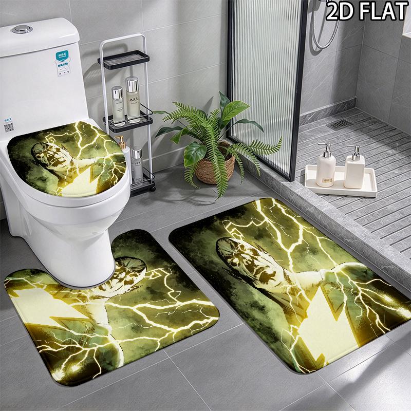 3pcs Lightning Adam Pattern Flannel Nonslip Absorbent Washable Decorative Bathroom Home Toilet Seat Cover Mat