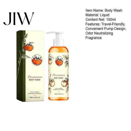 Deep Pore Cleansing Wash Persimmon Body Wash, 100ml Gentle Exfoliating Shower Gel with Fresh Non Irritating Fruit Scent, Mild Daily Cleanser