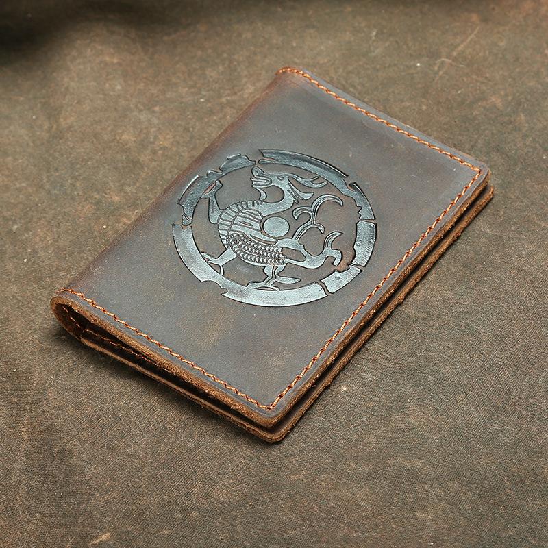 Super Thick Retro Pickup Bag, Hand-Embossed Id Bag, Simple Two-Fold First-Layer Leather Bank Card Change Bag