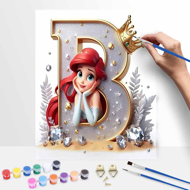 Disney Ariel Letter B DIY Oil Painting Kits Hand Painting Home Decor Craft Gift Ideas Canvas Wall Art Paint by Numbers Set Decor