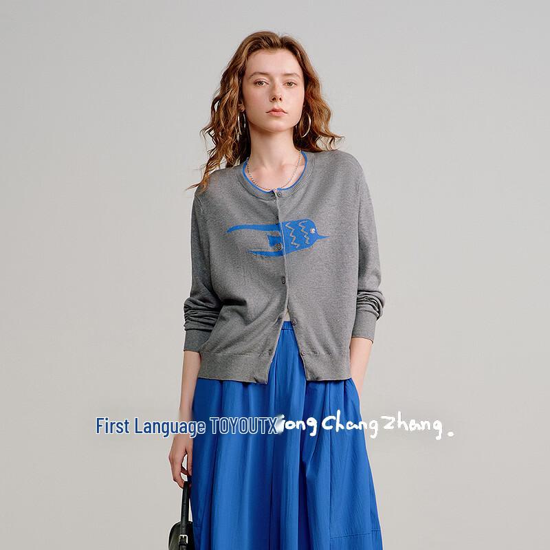 Chuyu Women s Abstract Bird Jacquard Lyocell Knit Cardigan L