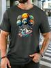 Unisex Short Sleeve T Shirt Astronaut Planet Balloon Graphic Tee Space Print Summer Soft Cotton Casual Street Wear For Adult Male