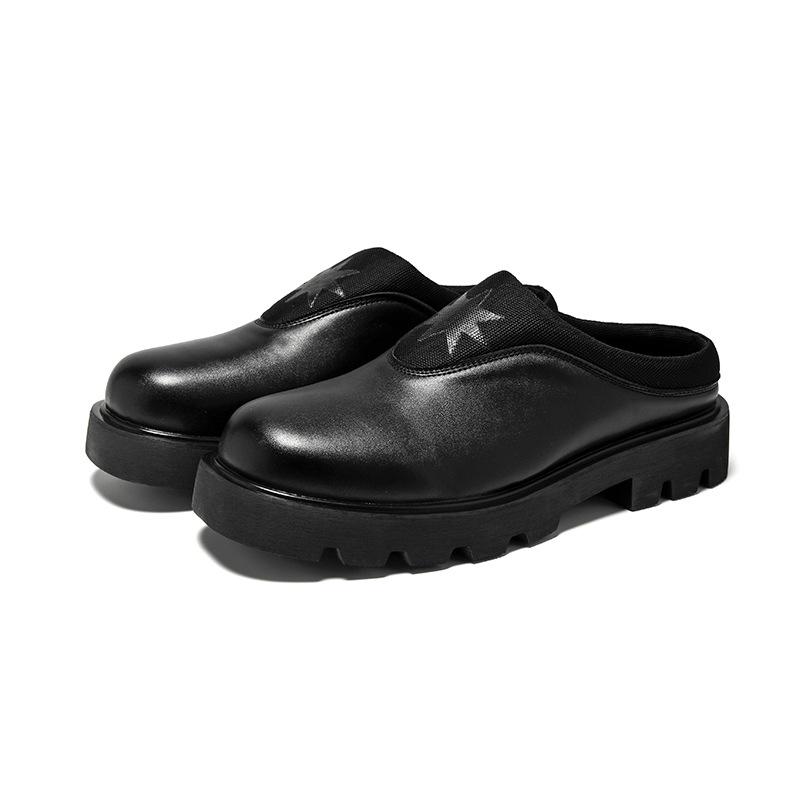 

Wrap toe semi-slippers men s leather shoes slip-on leather sandals sandals heelless platform derby shoes 15962-R 38 чёрный