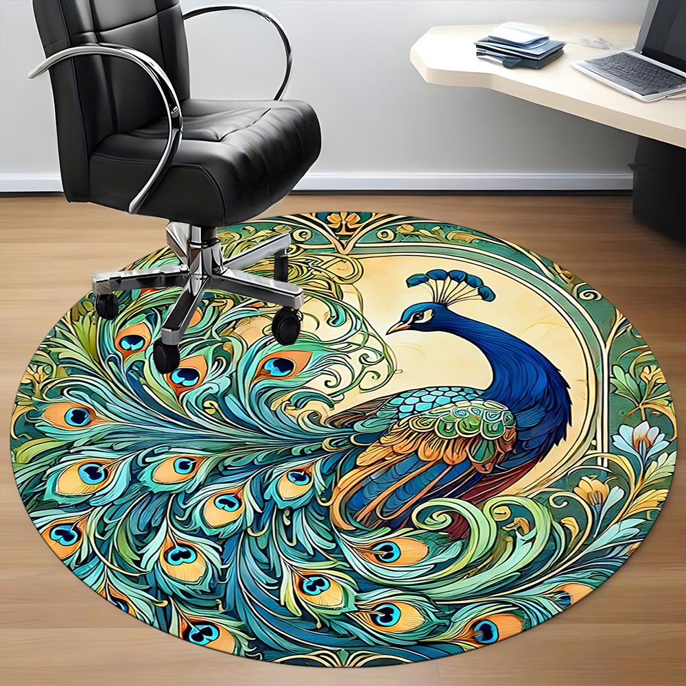 1pc Peacock Feather Office Round Area Rug, Under Office Chairs Bedroom Living Room Home Decor, Room Deco
