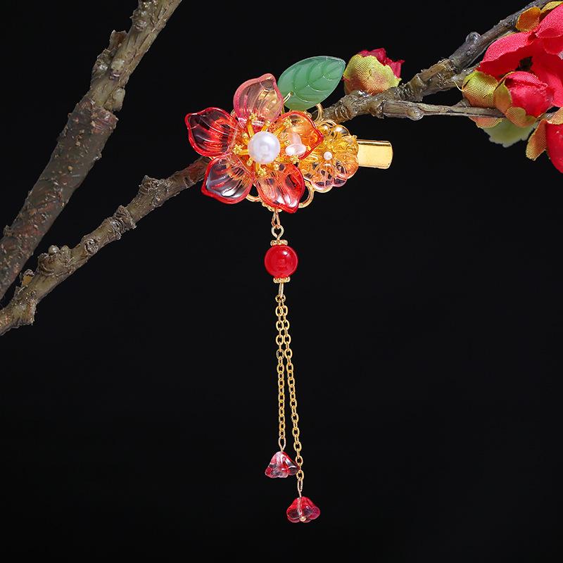 Handgefertigte glasierte Blumenspange Feen-Schritt Fransen Haaraccessoires Hanfu vielseitige Kante Clip mit Accessoires