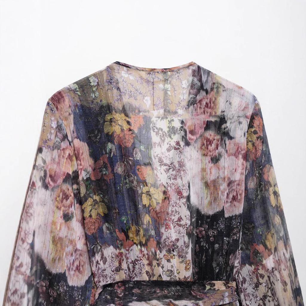 2025 Frühling Damen Europäischer & Amerikanischer Stil Gürtel Bedrucktes Mini-Kleid