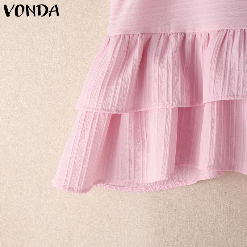 VONDA 2PCS Women Sets Sleeveless Ruffled Tanks and Elastic Waist Shorts Texture Outfits
