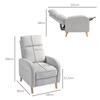 Reclining Relax Armchair Upholstered in Synthetic Linen with Footrest and Side Pocket Load 135 kg Light Gray