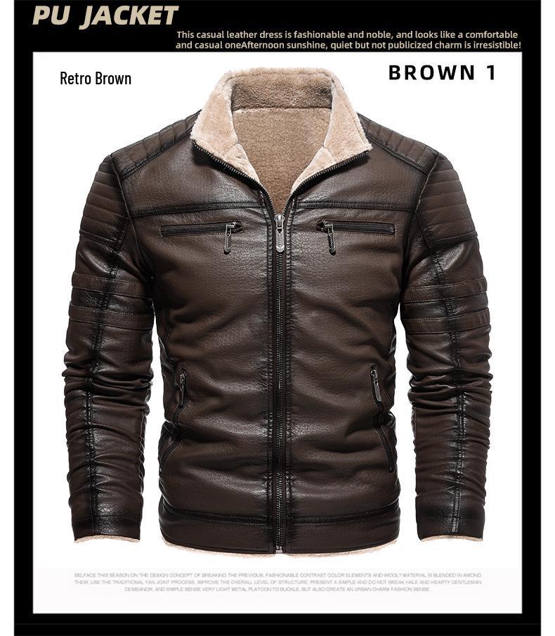 Men's Retro Faux Leather Jacket with Multi-Pockets, Fleece-lined PU, Business Casual Outerwear
