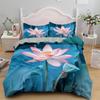 Lotus Duvet Cover Set Pink Flowers And Green Leaves Polyester Comforter Cover King Queen Size For Kids Girls Women Bedding Set