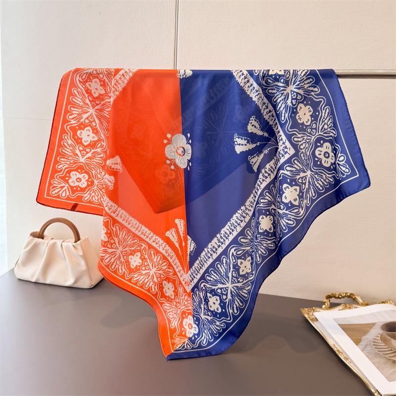Border floral small square scarf high-end print imitation silk scarf shawl square scarf neck scarf headscarf scarf for women