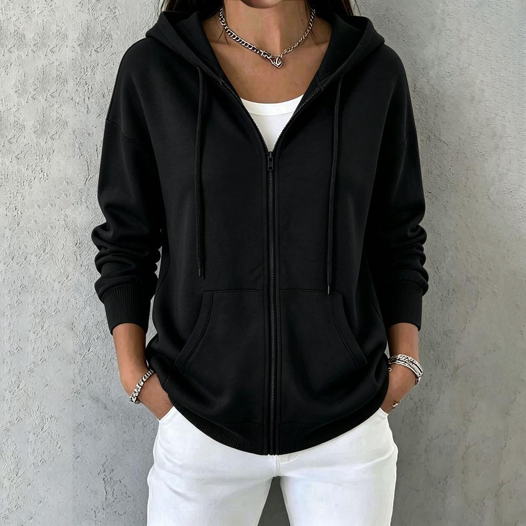 Women's Hooded Zip-Up Sweatshirt with Pockets Casual Long Sleeve Jacket for Everyday Wear