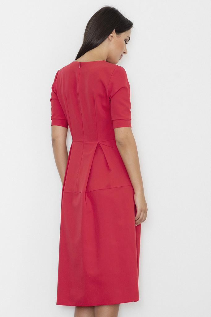 Elegancka Czerwona Sukienka Midi Z Krótkim Rękawem - M553 Rozmiar M