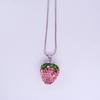 Women Spring Summer Lovely 16*18MM Pink&Red Color High Quality Rhinestone Strawberry Charm Pendant Chain Necklace Gift For Girl