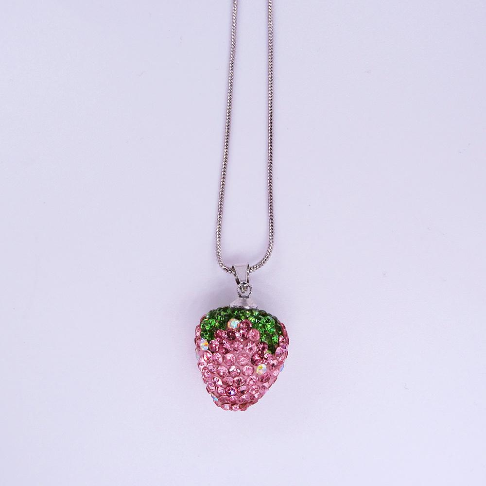 Women Spring Summer Lovely 16*18MM Pink&Red Color High Quality Rhinestone Strawberry Charm Pendant Chain Necklace Gift For Girl
