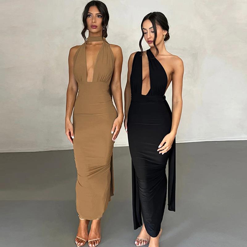 Sommermote Dame Sexy Deep V Åpen rygg Delt kjole Trend