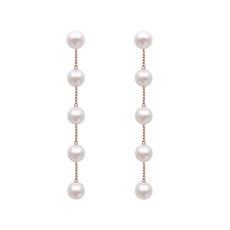 Fashion Pearl Long Earring For Women Cute Korean Crystal Rhinestone Chain Drop Earrings Bridal Wedding Party Jewelry Gifts 2024
