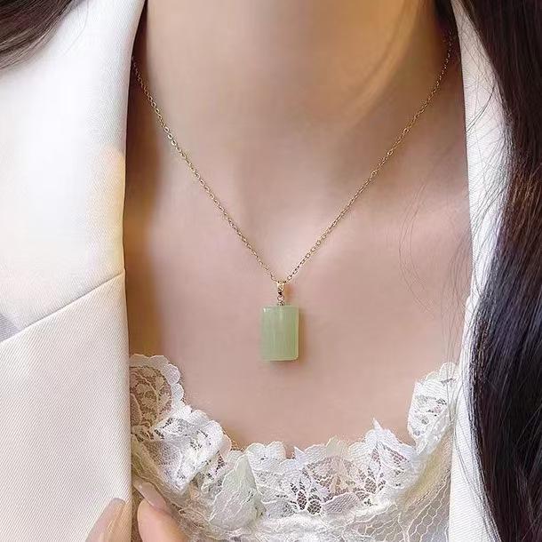 Light Luxury Hetian Jade No Matter Brand Necklace Female Retro Design Simple And Versatile Jade Pendant Accessories