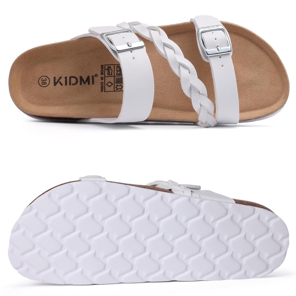 Fashion Shevalues Women's Weaving Cork Slippers New Summer Women Double Buckle Sandals Cozy Cork Footbed Beach Slides With Arch Support