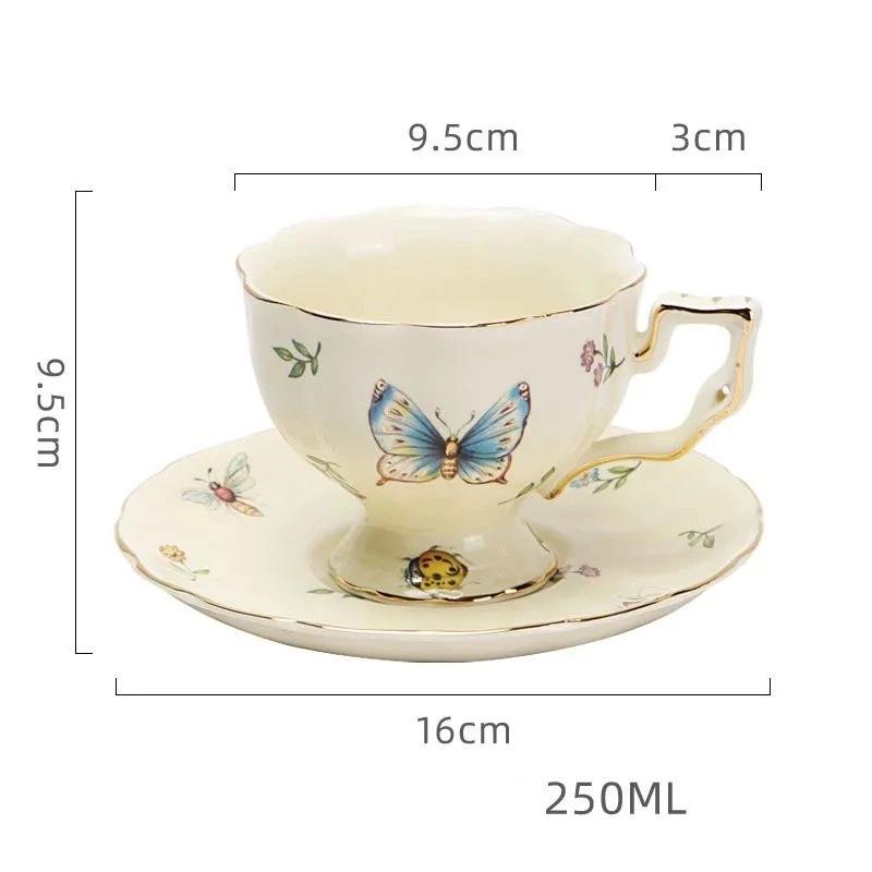 Vintage European Ceramic Coffee Cup & Saucer Set with Gold Rim – Retro Tea Set for Gift or Home Decor