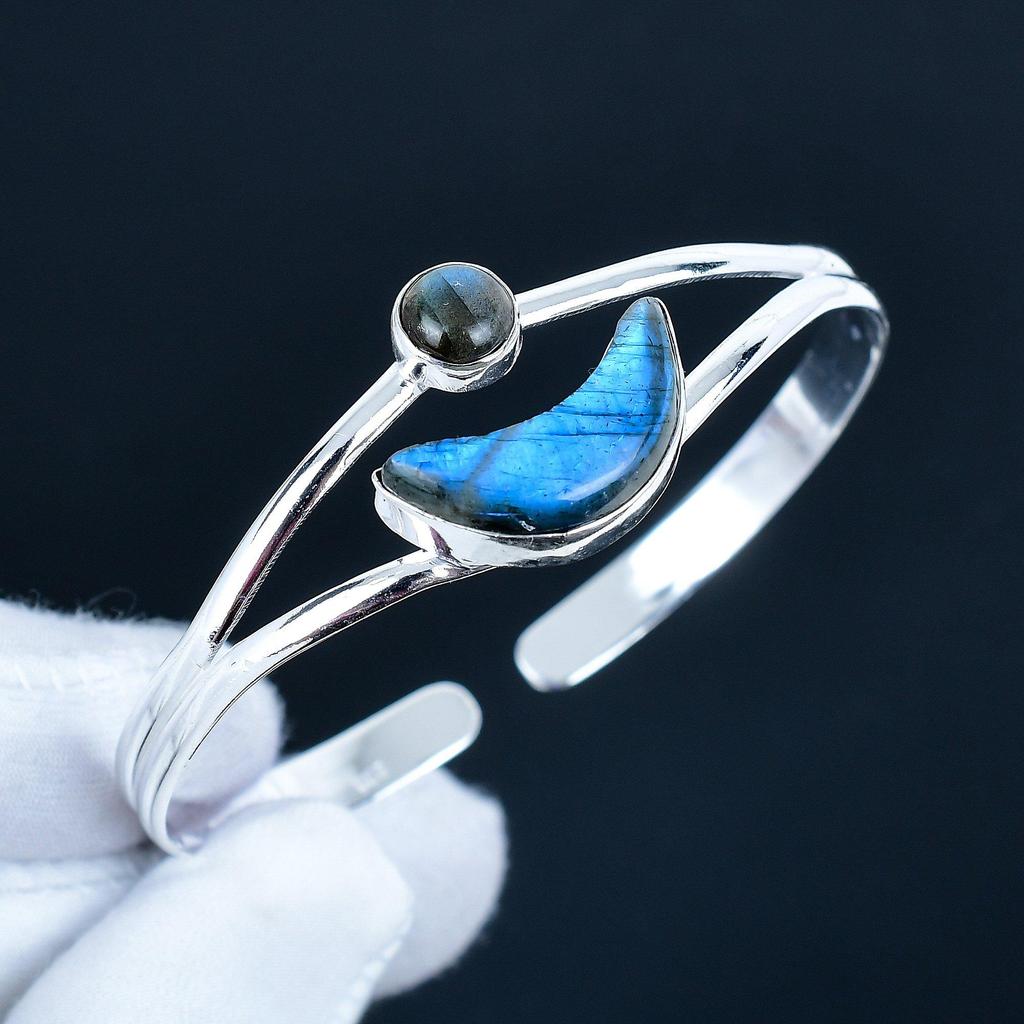 Labradoritt Edelsten Håndlaget Mansjettarmbånd 925 Sterlingsølv Mansjettarmbånd, Labradoritt Armbånd Til Kone, Unisex Armbånd, Festantrekk Gave