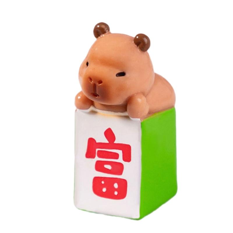 Miniature Capybara Figurines Set of 7 Tiny Resins Animals Statues for New Year or Birthday Decoration Attracting Wealth