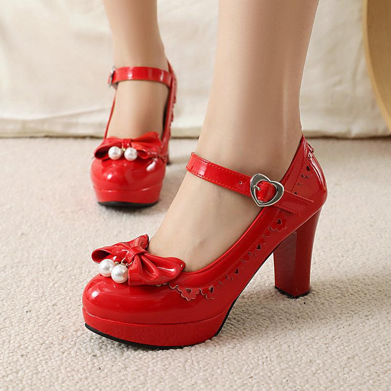 Lolita women's single shoes patent leather candy color round head platform thick heel high heel word with sweet princess high heels