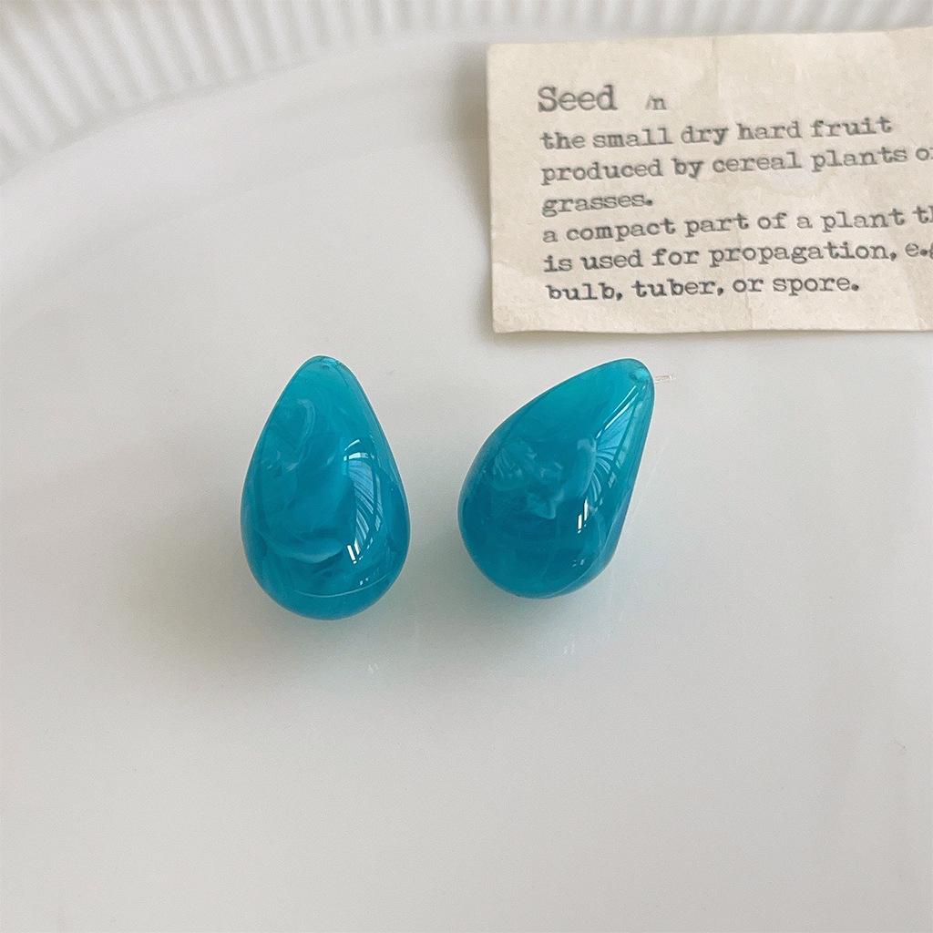 2025 New Stylish Women's C-shaped Stud Earrings Blue Enamel Water Drop Design Candy Color Lovely Wedding Zircon Aretes De Mujer