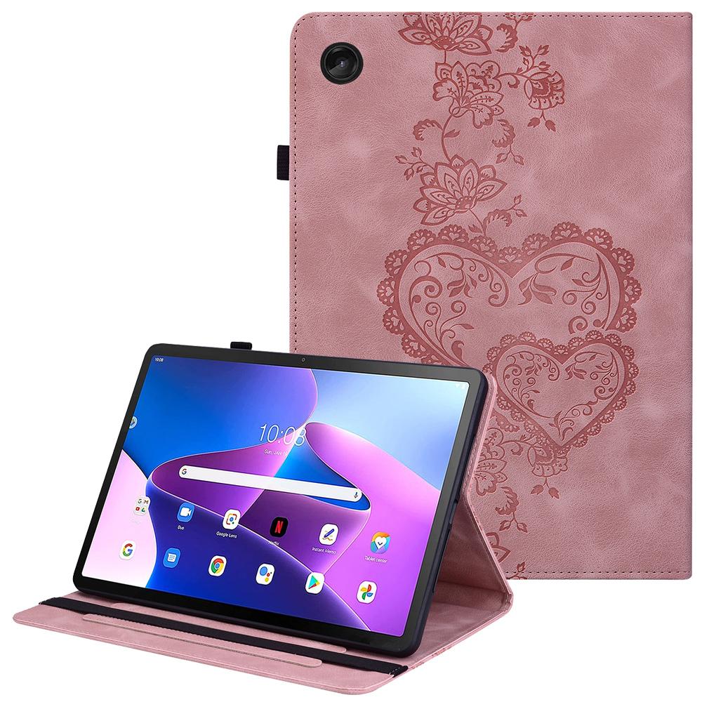 Pro Lenovo Tab M10 (Gen 3) Kožené pouzdro s potiskem srdce, skládací stojánek, slot na karty, držák na stylus, obal na tablet