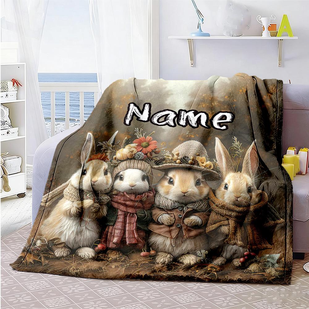 Rabbits Customize Your Name Blanket Lightweight Personalized Blanket Durable Comfort Great for Office Chair Seaside Picnics Chair